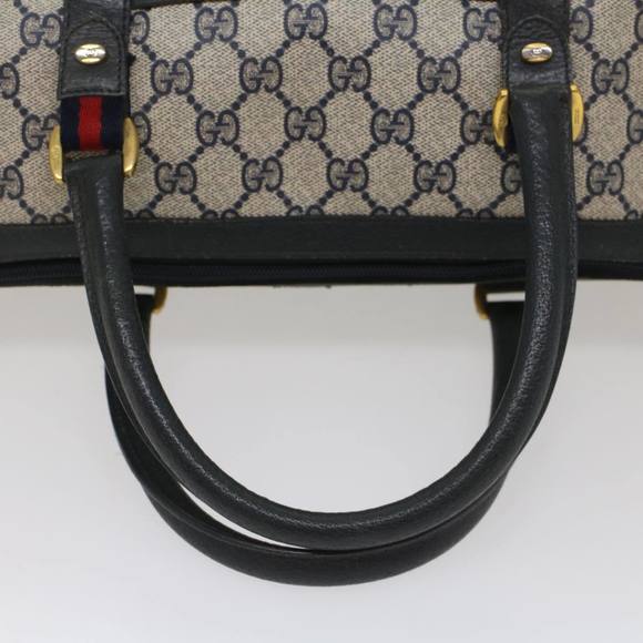 GUCCI GG Canvas Sherry Line Boston Bag PVC Leather Gray Red Navy Auth yk8527 - Picture 7 of 16